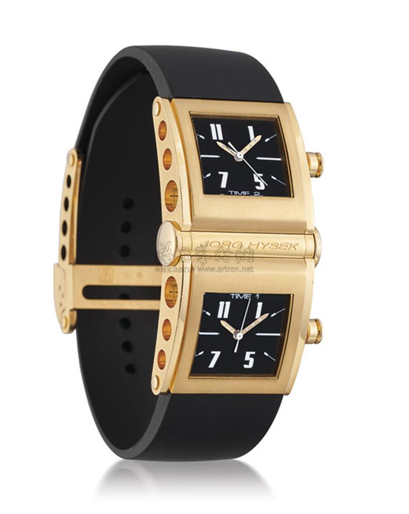 2607 jorg hysek.18k黄金,双表盘,长方形石英腕表