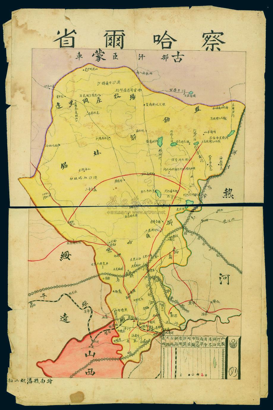 1057 民国手绘察哈尔省地理形势图一件