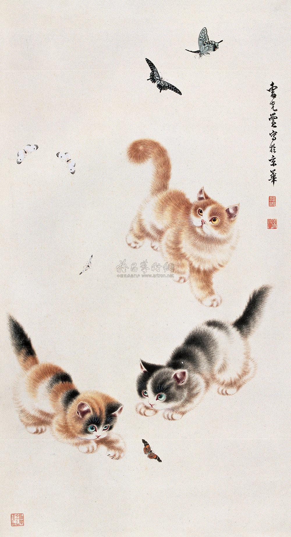0402 猫蝶图 立轴 设色纸本