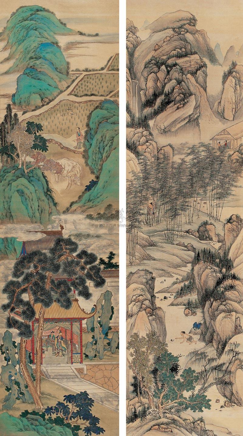 2282 耕织图 对屏 绢本