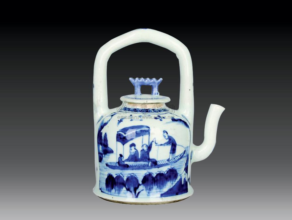 青花开光山水人物提梁壶】拍卖品_图片_价格_鉴赏_清代青花瓷器_雅昌