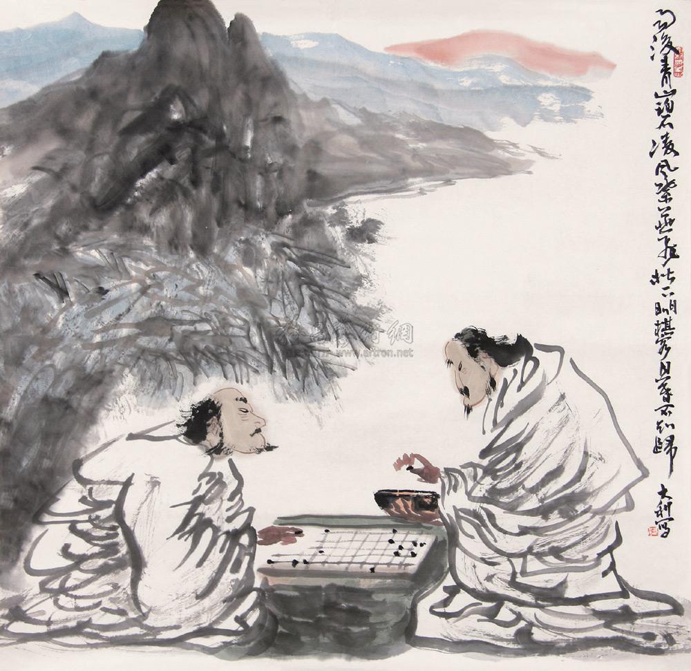 0158 对弈图 镜心 设色纸本
