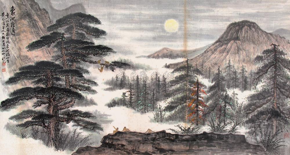 0022 象池夜月 镜心 纸本