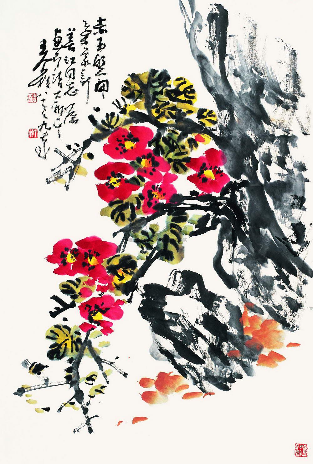 0012 山茶花 立轴 设色纸本