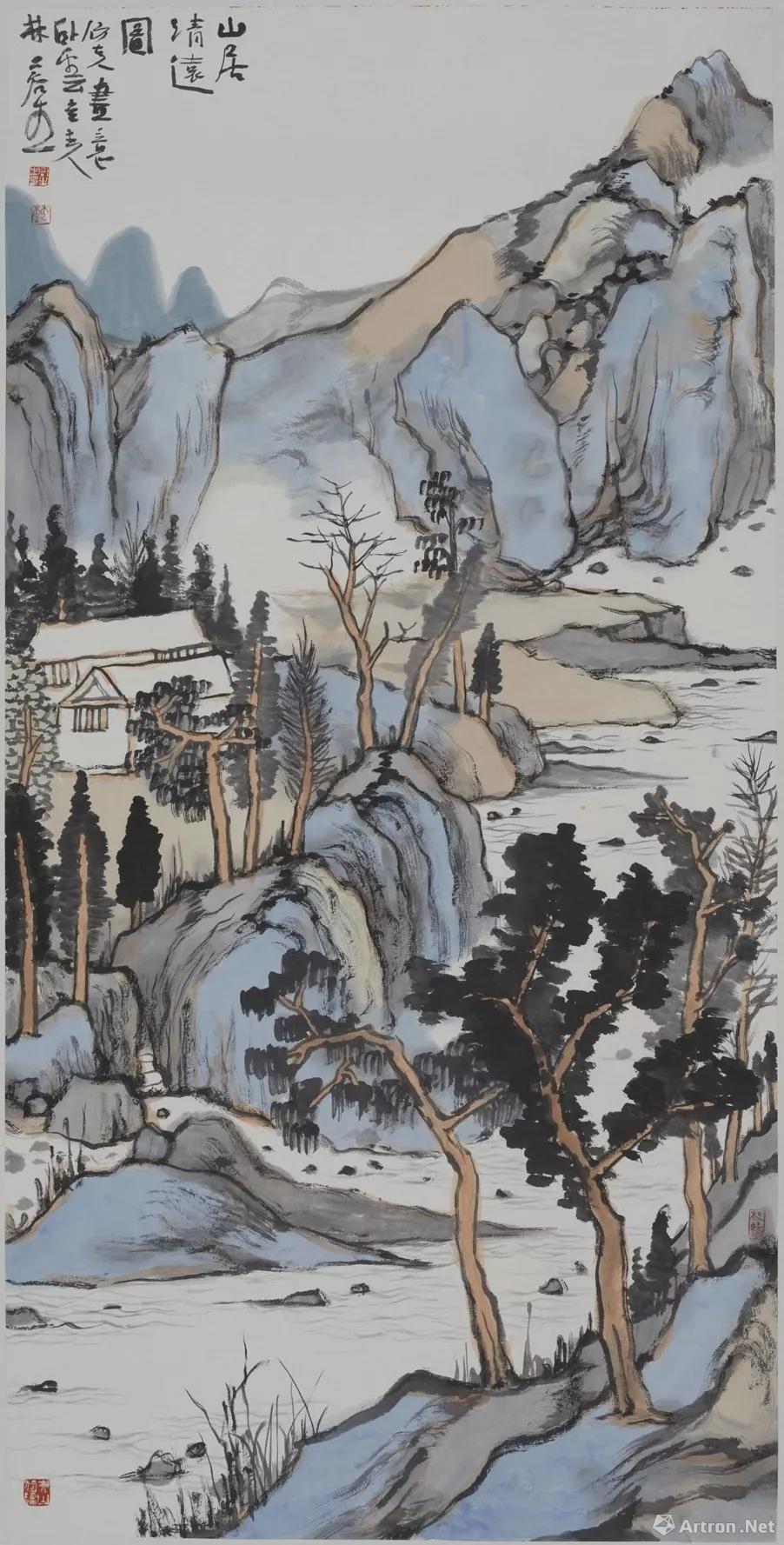 林容生 《山居清遠圖》 68x136cm