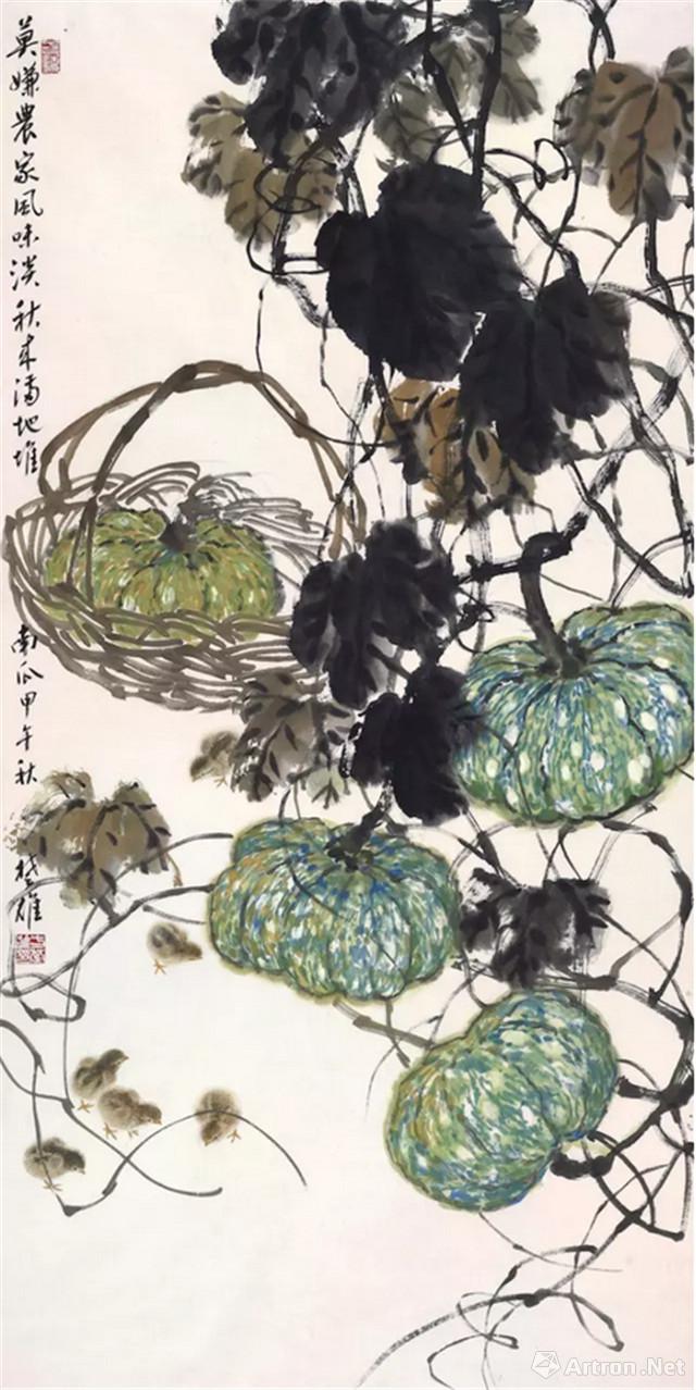 《南瓜雏鸡》     方楚雄 138x69cm  2014年