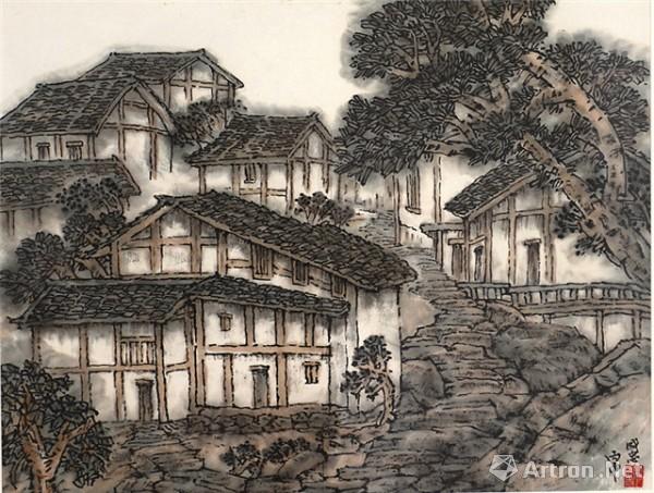 《红军四渡赤水渡口之太平古镇》   42×55cm 2016年 国画