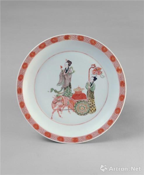 《五彩麻姑献寿图盘》    高2.9cm 口径24.9cm 足径16.