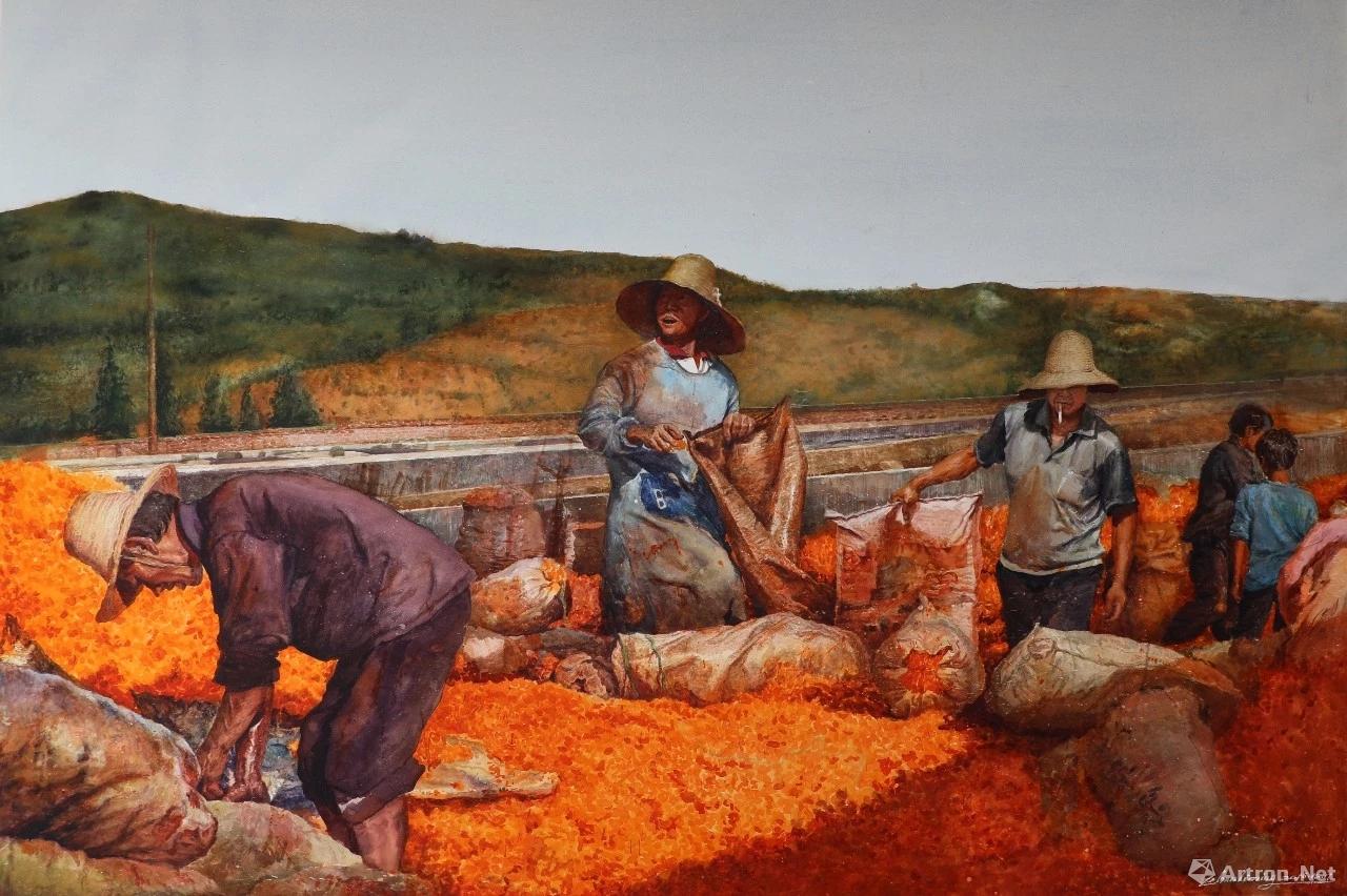 《丰收的红土地》  周立明 100x150cm 2017年 水彩综合材料