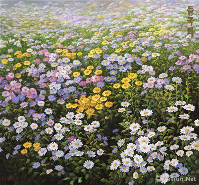 《野菊花》  柯明/朝鲜画家 139x150cm 2018年 布面油画