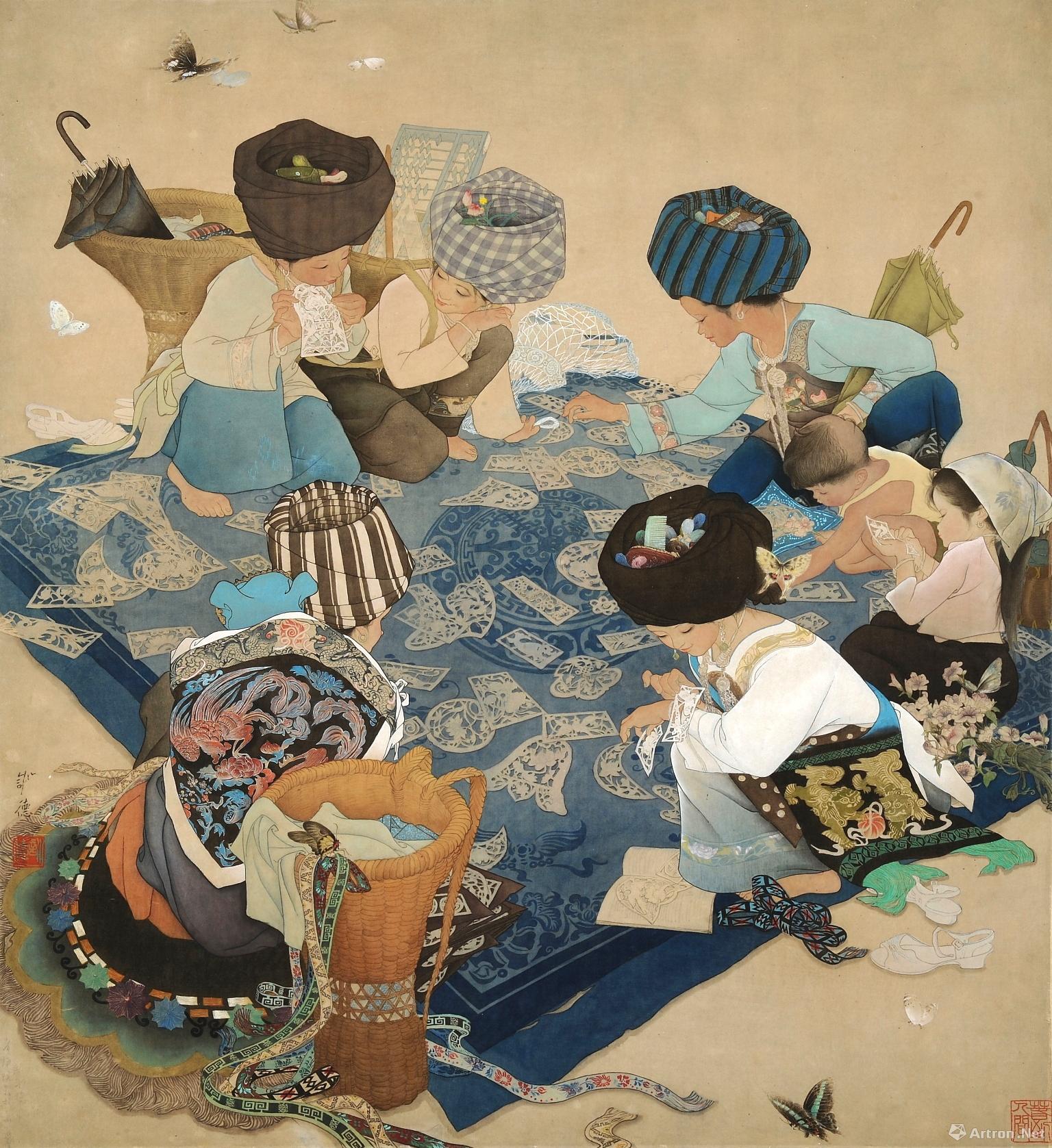 《春花集锦》  朱训德 96x80cm 1978年 绢本设色